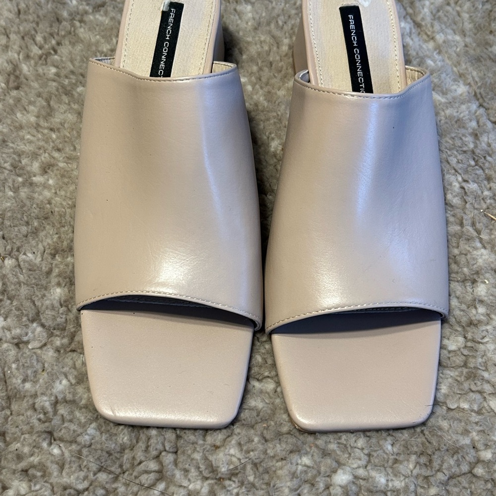 French Connection Nude Leather Mule Clogs